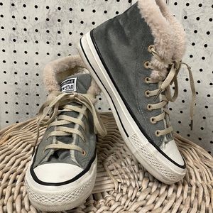 High-Top Sneakers --Gray Velour Faux Fur Lining/Trim